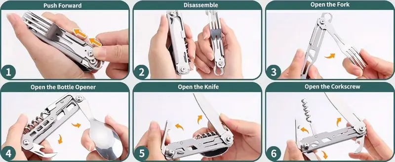 2pack folding flatware set detachable camping utensils flatware set multi function travel pocket cutlery folding spoon fork knife wine bottle opener can opener portable combo set Product details 2