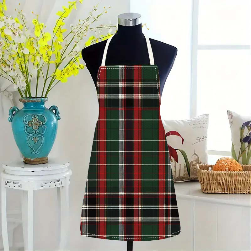 

1pcs Classic Christmas Linen Apron - Woven, 100% Linen Material, Sleeveless Kitchen Apron With Pocket, Cooking Apron For Home And Kitchen Use