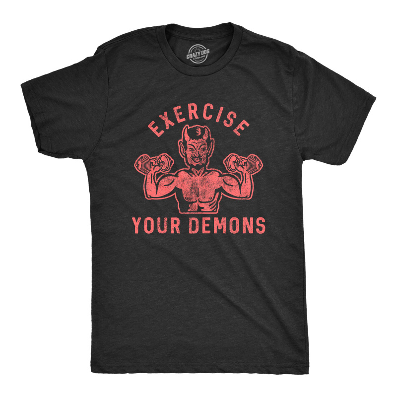 

Mens Exercise Your Tshirt Funny Fitness Workout Devil Graphic Casual Summer Tee Soft Breathable Mens Print T-shirt Cotton