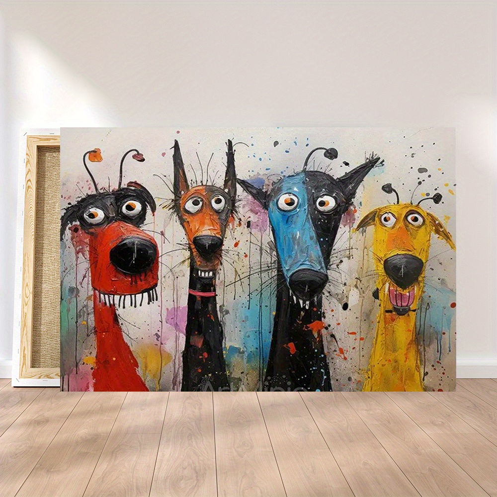 

1 Pc Wooden Framed Quirky Cartoon Dogs Canvas Painting (1)thickness 2.25cm/ 0.9inch Wall Art Prints Poster Wall Picture Decor For Home Gifts, Living Room, Bathroom, Bedroom, Kitchen