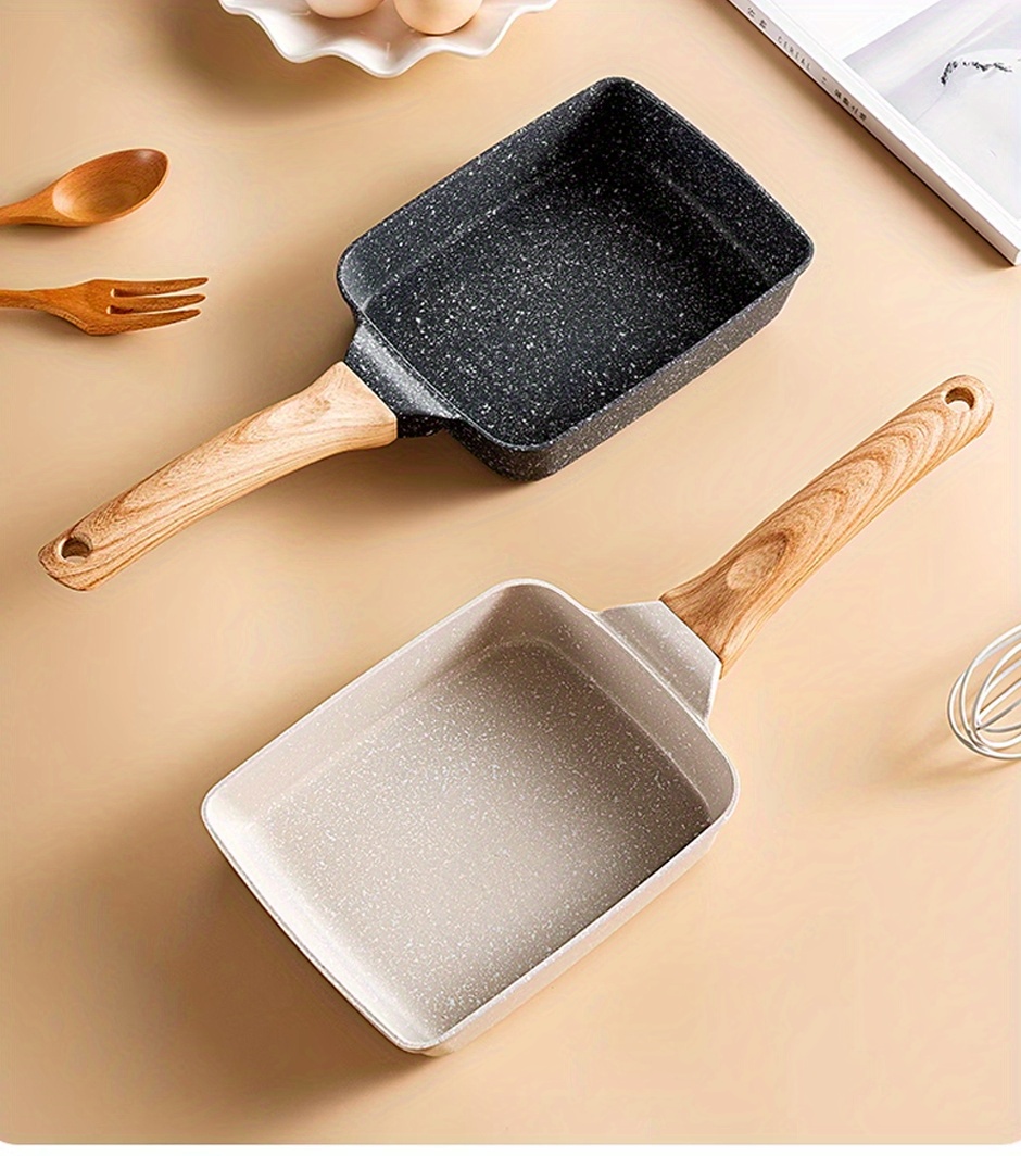 non stick   japanese omelette pan square egg roll frying pan with wooden handle induction compatible cookware details 2