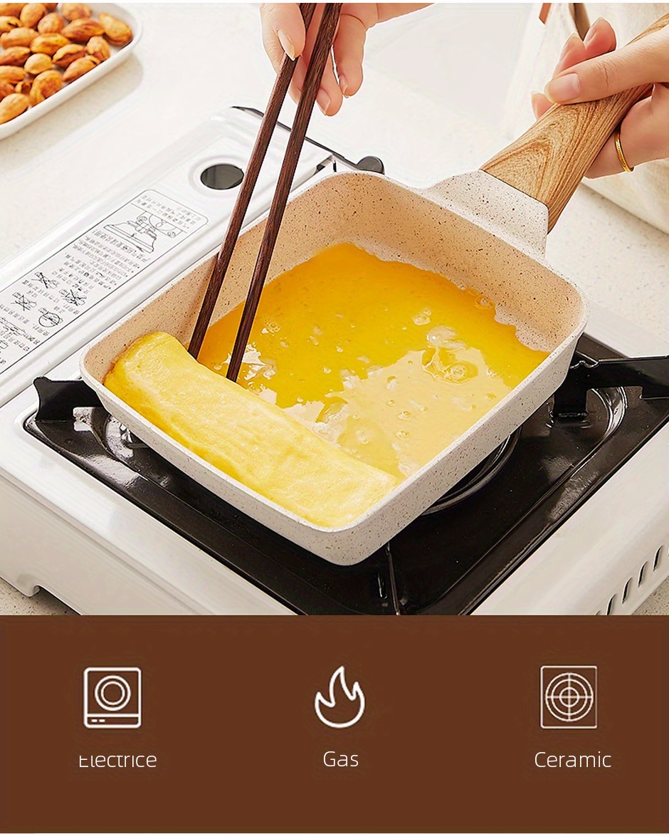 non stick   japanese omelette pan square egg roll frying pan with wooden handle induction compatible cookware details 3