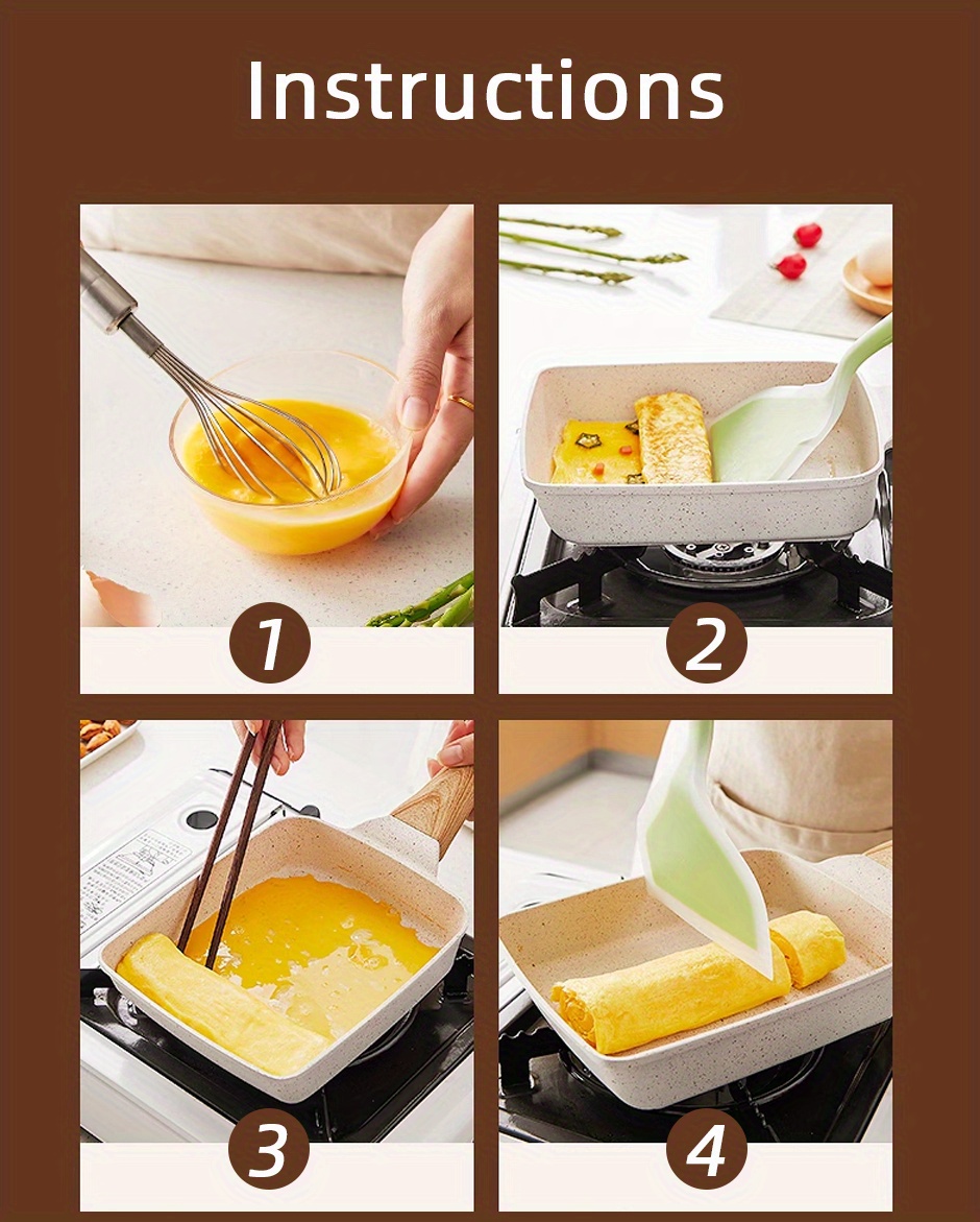 non stick   japanese omelette pan square egg roll frying pan with wooden handle induction compatible cookware details 8