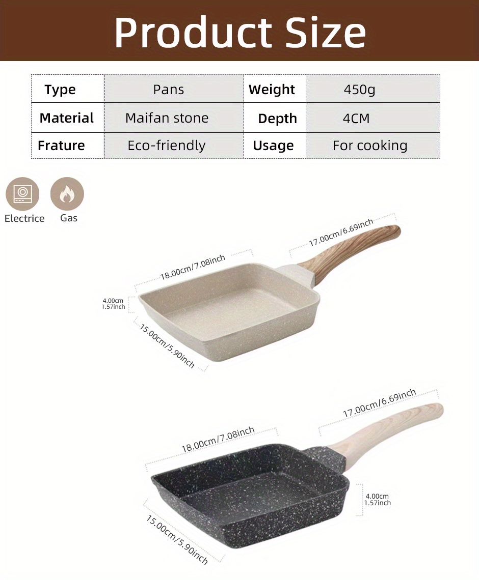 non stick   japanese omelette pan square egg roll frying pan with wooden handle induction compatible cookware details 9