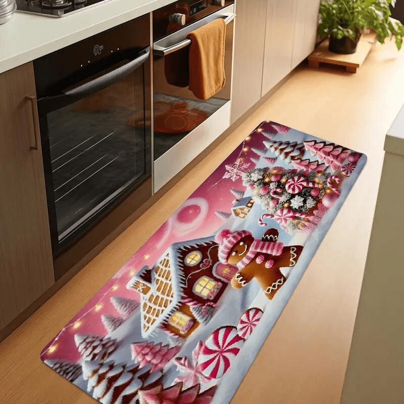 TEMU 1pc Merry Christmas Cartoon Theme Printed Kitchen Mat, Indoor & Mat, Suitable For Kitchen, Home, Laundry Room, Bathroom, Decor, Room Decoration,