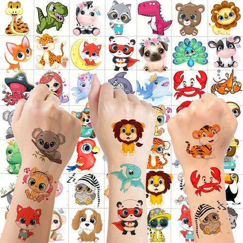 50pcs 3d temporary tattoos cartoon animals lion zoo tattoo sticker birthday gifts temp bulk tattoos party favors sets