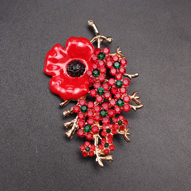 vintage enamel poppy brooch pin with   accents irregular shape floral jewelry elegant   accessory details 1