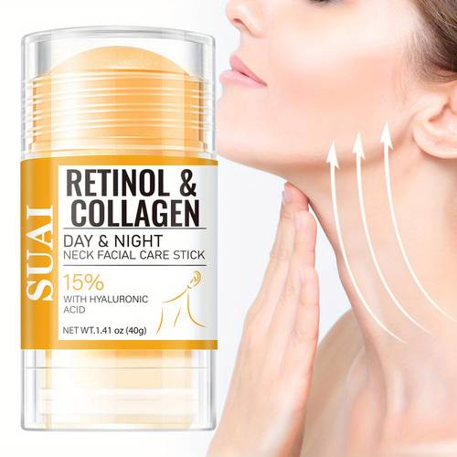 crema reafirmante de cuello con retinol - hidratante facial con colágeno y ácido hialurónico al 15% - reducción del pecho - crema diurna y nocturna, stick para cara, pecho y cuello, 40g/1.41oz