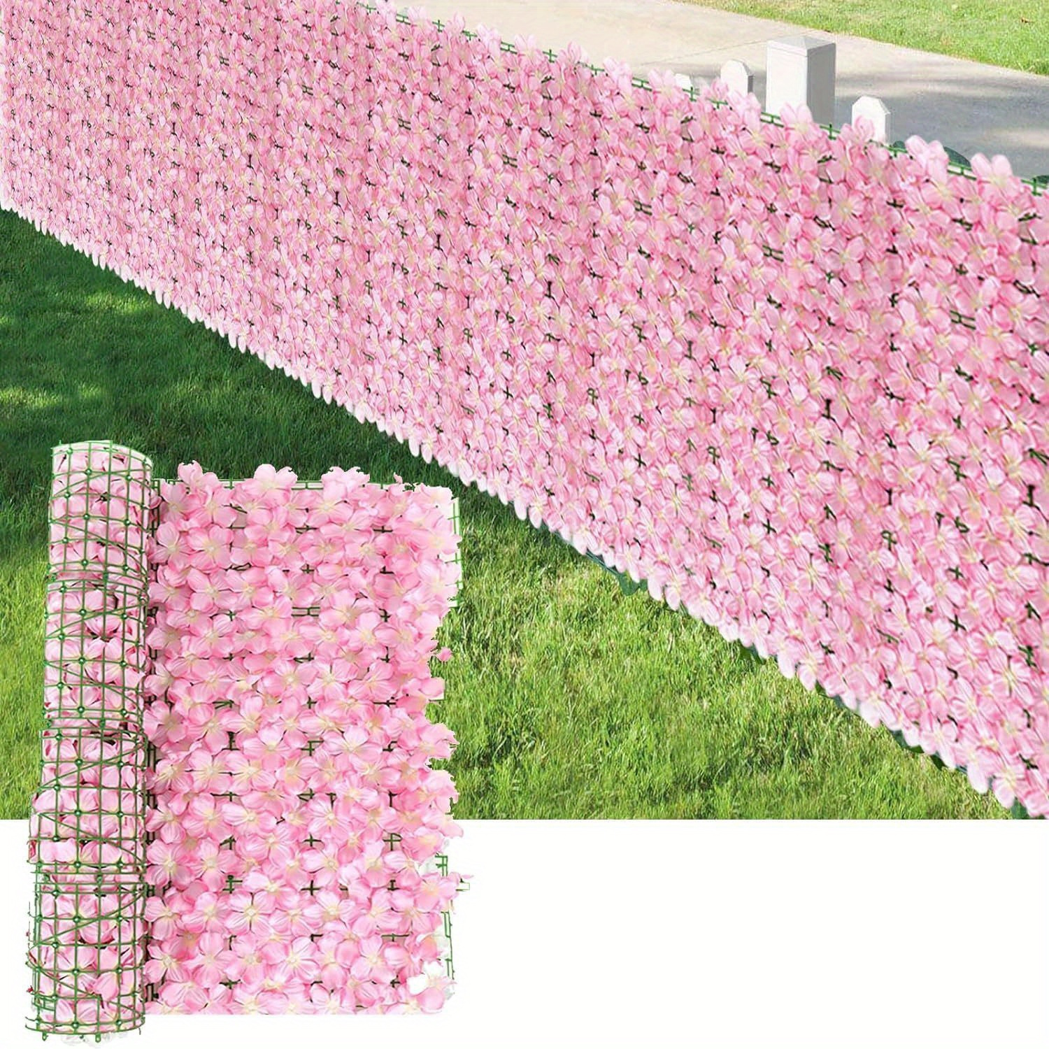 Artificial Floral Privacy Fence Screen, Faux Ivy Fence Privacy Screen, Fence Covering Privacy Flower Grass Wall Backdrop For Outdoor Garden Patio Balcony (pink, 118 * 20in)