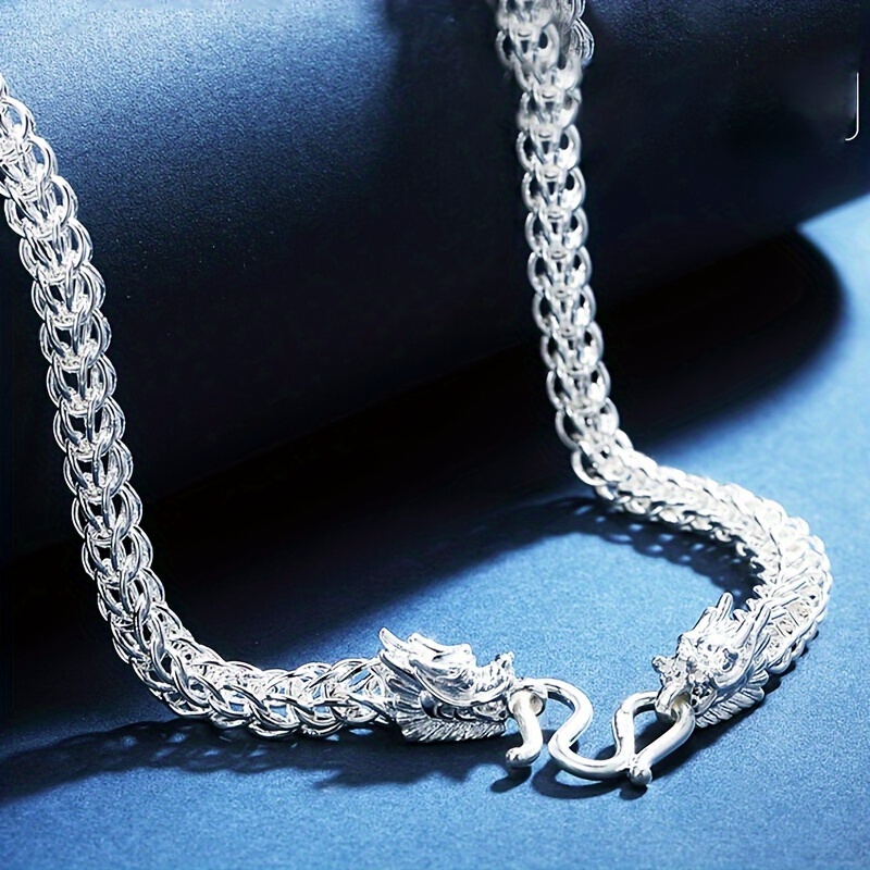 

Silvery Double Chain Fashionable And Domineering Trendy Men's Personality Thick Silver Chain Men's Bracelet Long Collarbone Necklace Fashion Bracelet Jewelry Set