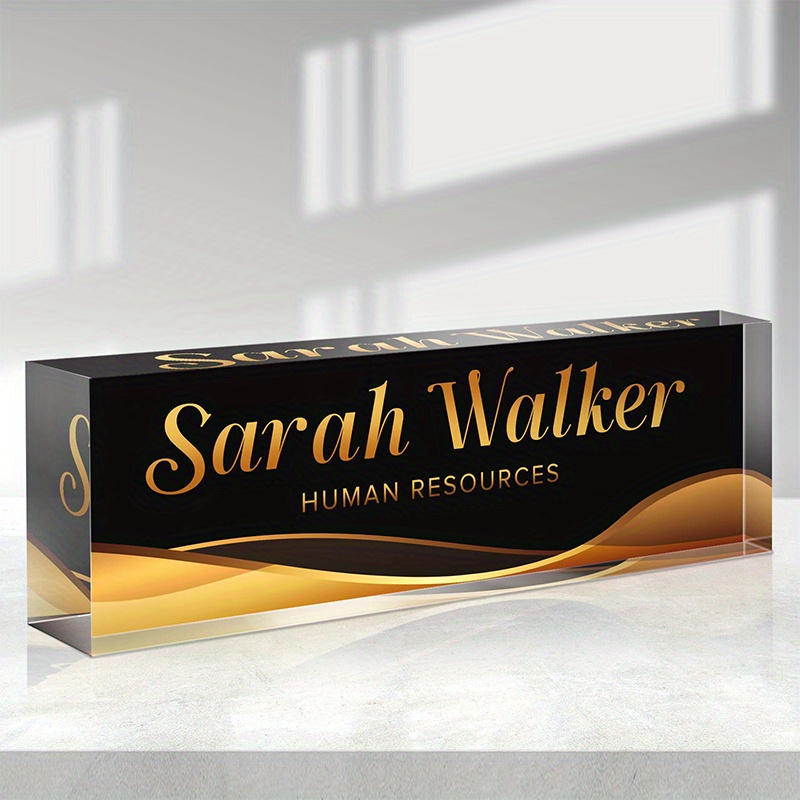 

Personalized Acrylic Desk Name Plate - Elegant Office Decor, Perfect Appreciation Gift For Coworkers, Teachers, And Bosses - Black/golden