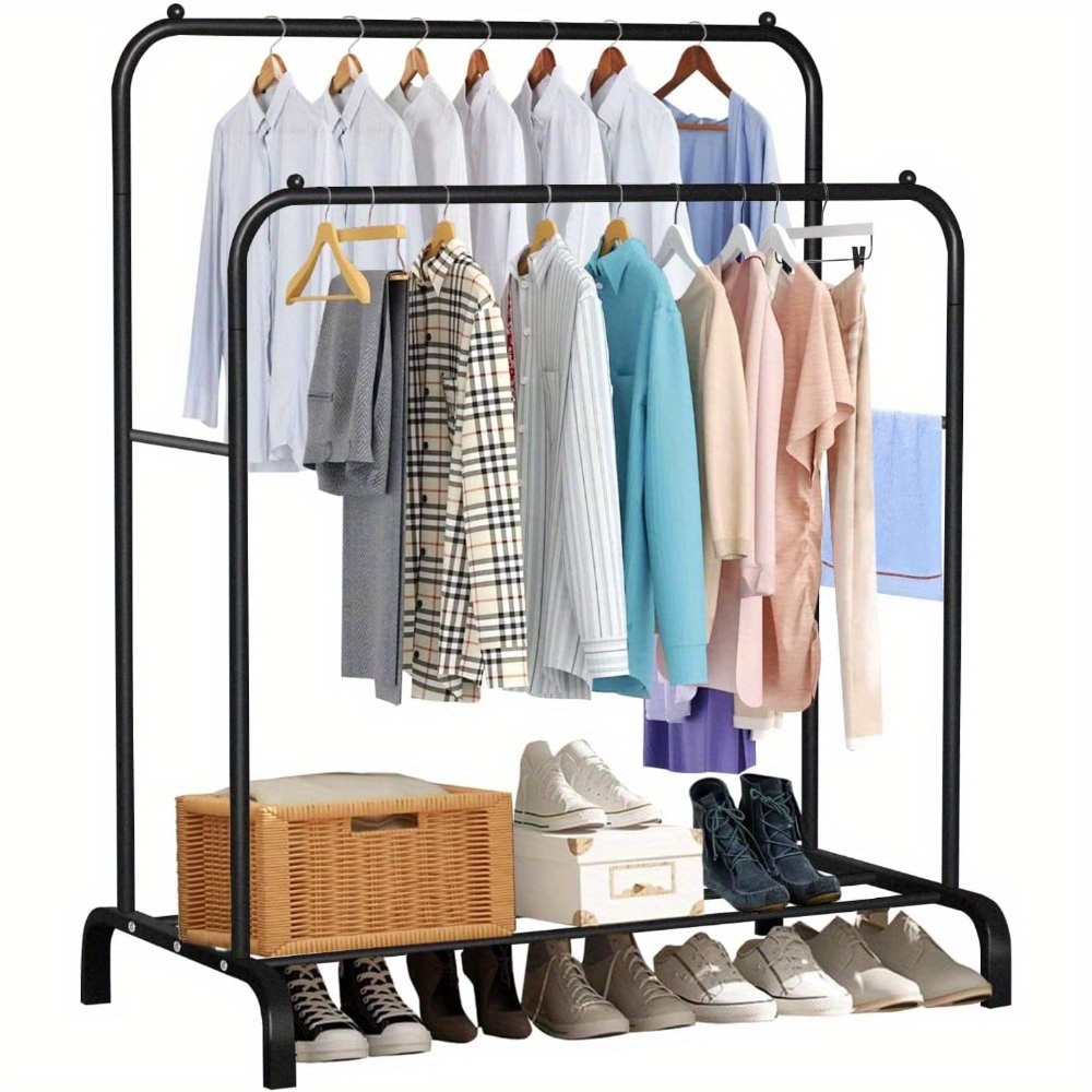 Clothes Rack Freestanding Clothes Hanger Double Rods Multifunctional Easy To Dry Indoor And Outdoor Assembly For Bedrooms Laundry Rooms