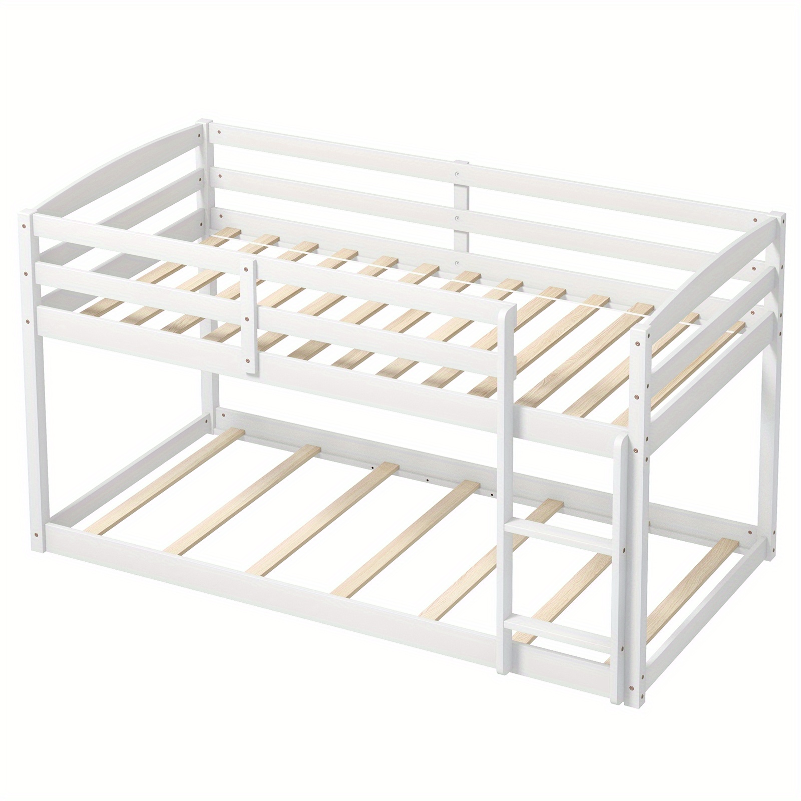 TEMU Multigot Twin Bunk Bed, Solid Wood Twin Over Twin Bunk Bed Frame With High & Integrated Ladder, Floor Low Bunk Bed For , Spring Needed, White