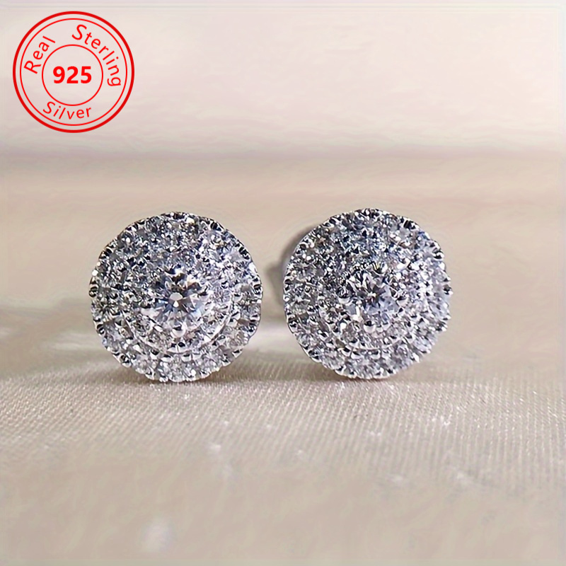 TEMU 1 Pair Of Elegant 925 Sterling Silvery Sparkling Synthetic Cubic Zirconiaia Earrings - Hypoallergenic Earrings For Weddings And Daily Wear