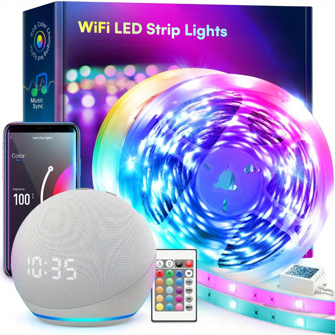 

Smart Wifi Led Strip Lights App Controlled Work With Alexa And Assistant Timer Schedule Rgb-ic Strip Color Changing Décor For Bedroom Party Kitchen 100ft