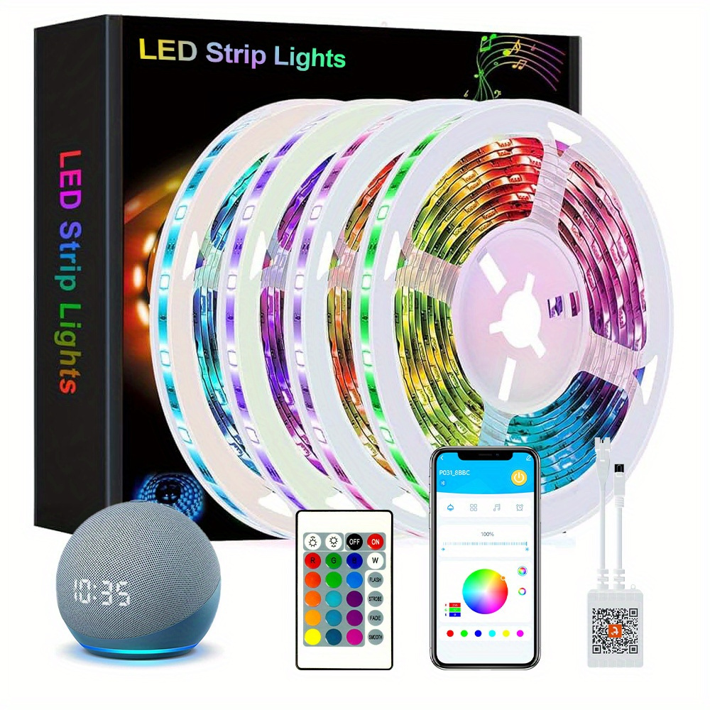 

Smart Led Strip Lights, 100ft Wifi Led Strip Lighting Work With And Assistant, 16 Million Colors With App Control And Music Led Lights For Bedroom, Kitchen, Tv, Party