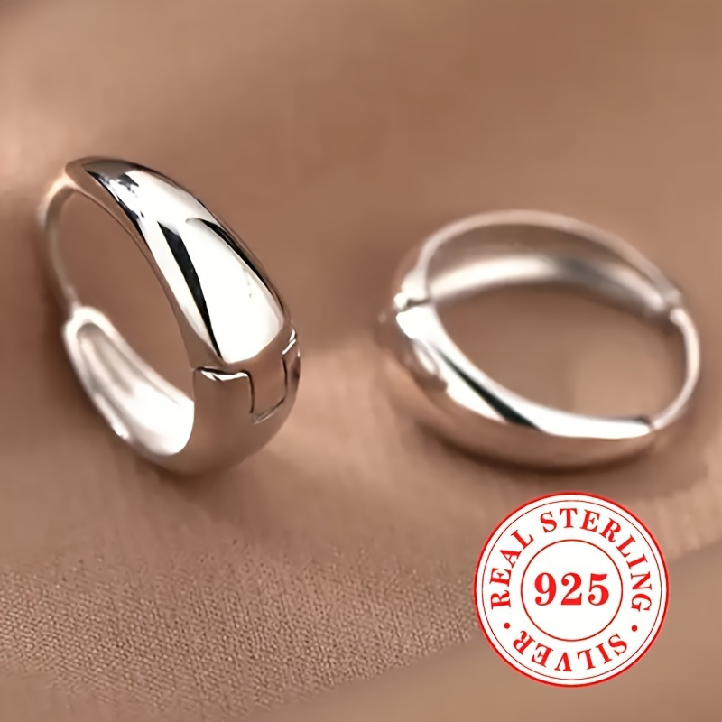 

925 Sterling Silver Smooth Earrings, Anti Allergic Jewelry, Elegant Casual Style, Suitable For Women's Daily Casual Wear