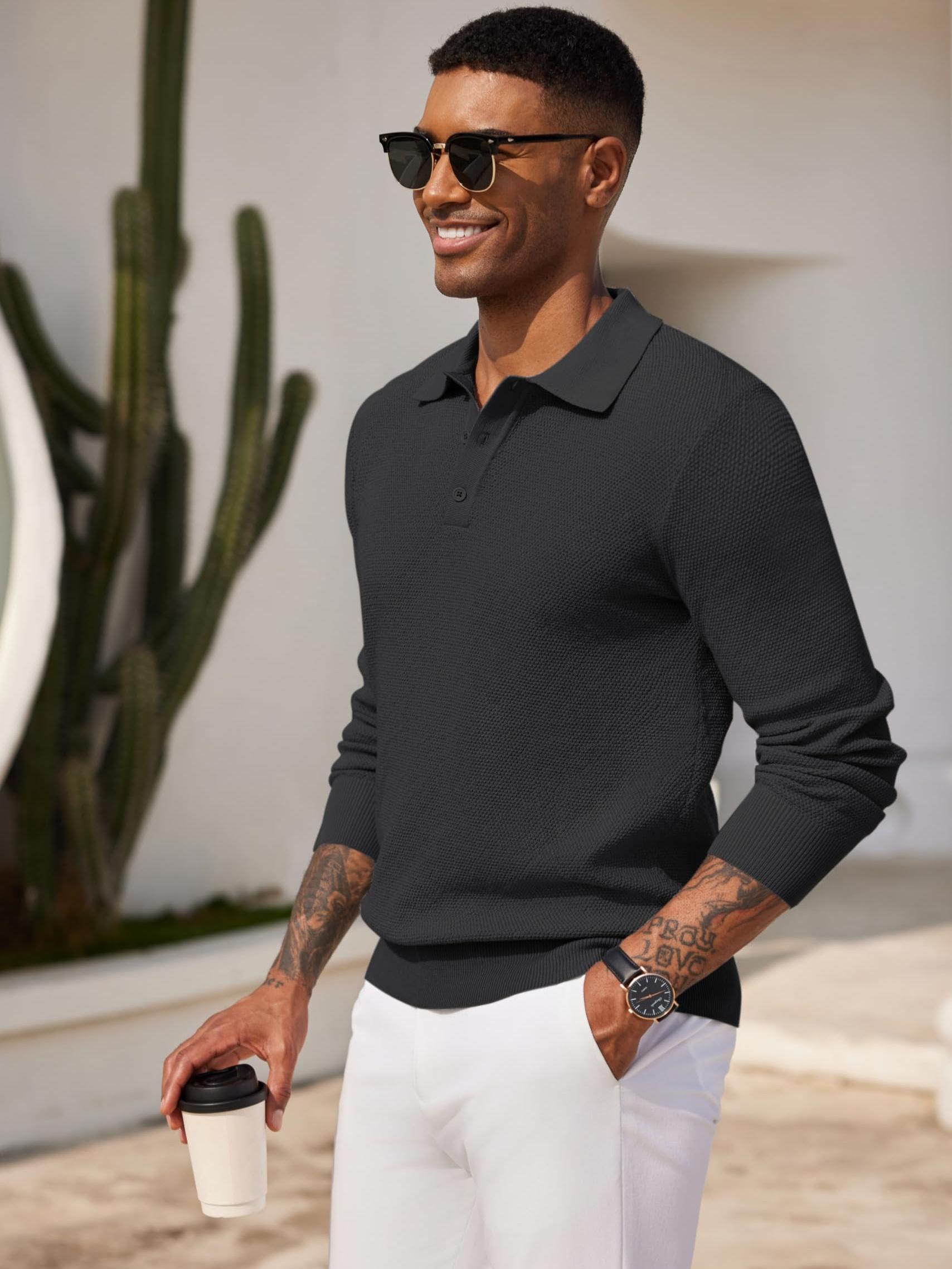 mens knit shirts long sleeve casual - Temu