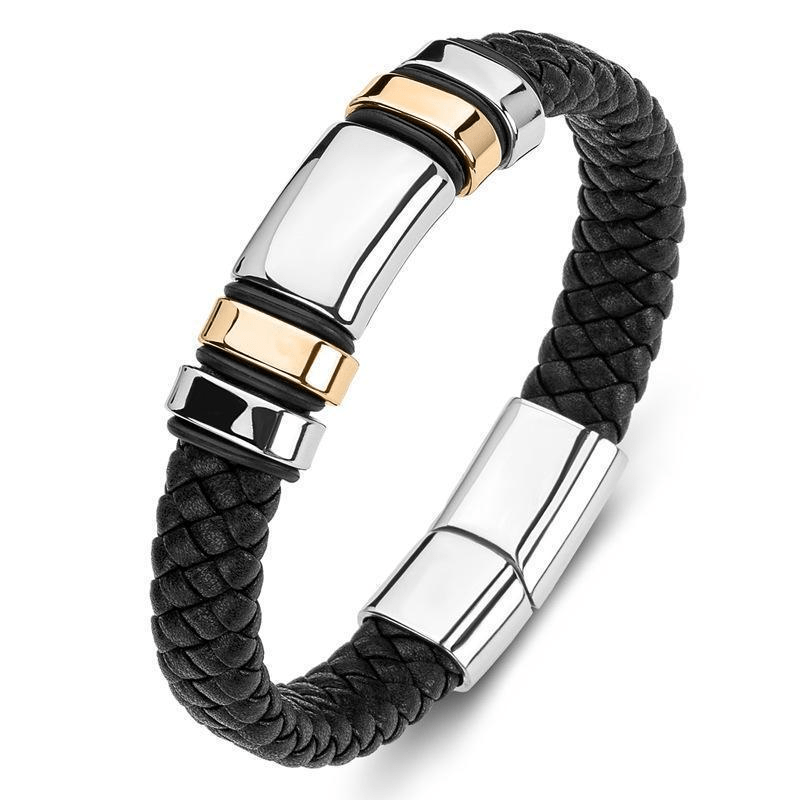 

Stylish Men's Braided Faux Leather Bracelet - Hip Hop Inspired Wristband, Perfect For Parties & Gifts