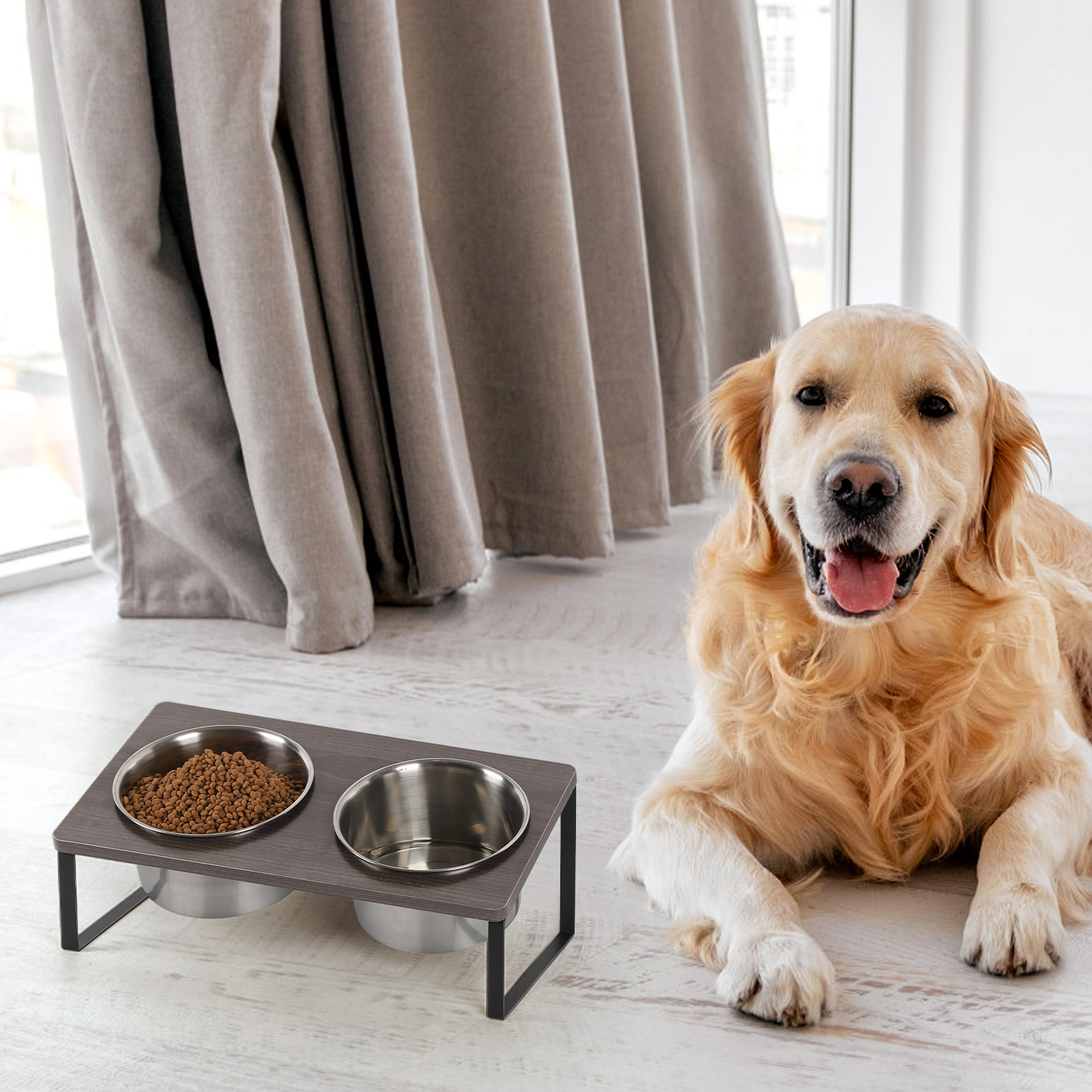 

Elevated Dog Bowls Raised Dog Bowl Stand With 2 Stainless Food Bowls Non-slip Dog Feeder For Large Medium Dogs