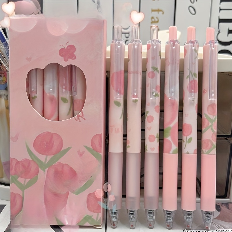 E-shop 6er-Set Niedliche Klickstifte, 0,5 mm Schwarze Tinte, Ideal für Büro, Schule, Weihnachten, Neujahr Valentinstag Geschenke