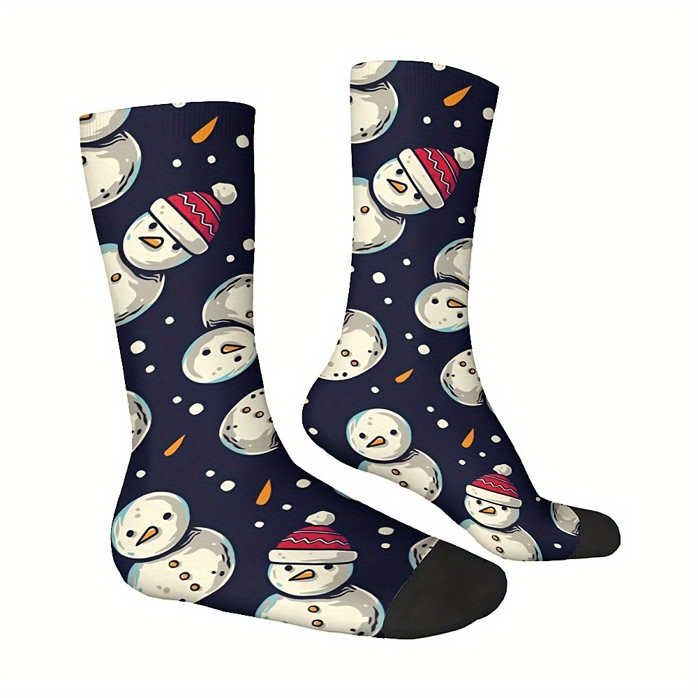 

Snowman Pattern 1 Pair Men's Mid-calf Crew Socks, Comfy Casual Sports Socks For Basketball Running