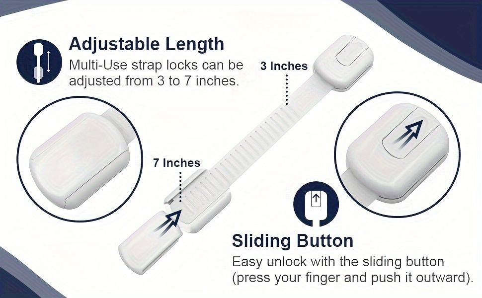 Детские замки и ремни для шкафов, 4 шт., гибкая регулируемая длина, кнопка быстрого снятия, нескользящие, без свинца ABS-материал, сильный клей – безопасное закрепление ящиков и шкафов для дома и детского сада детали 0