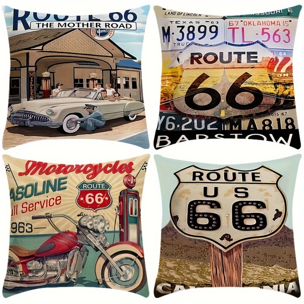 

4pcs Set 66 Motorcycle Pillowcases - 18x18 , , Zip , Washable - For Sofa & Bedroom Decor