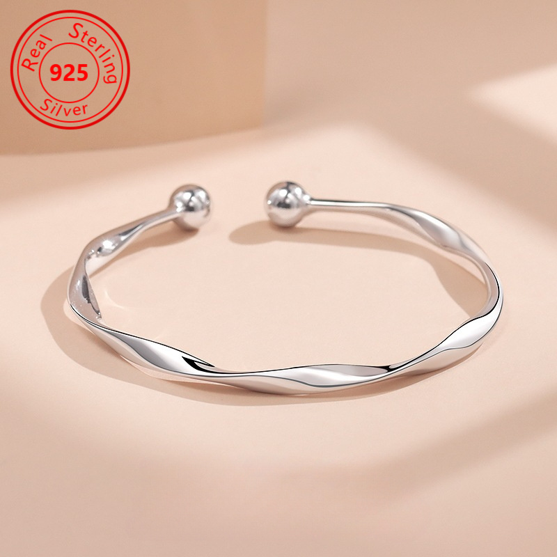 

1pc Simple And Fashionable Twisted 925 Pure Silvery Open Bracelet, Women' Luxury Design High-end Jewelry