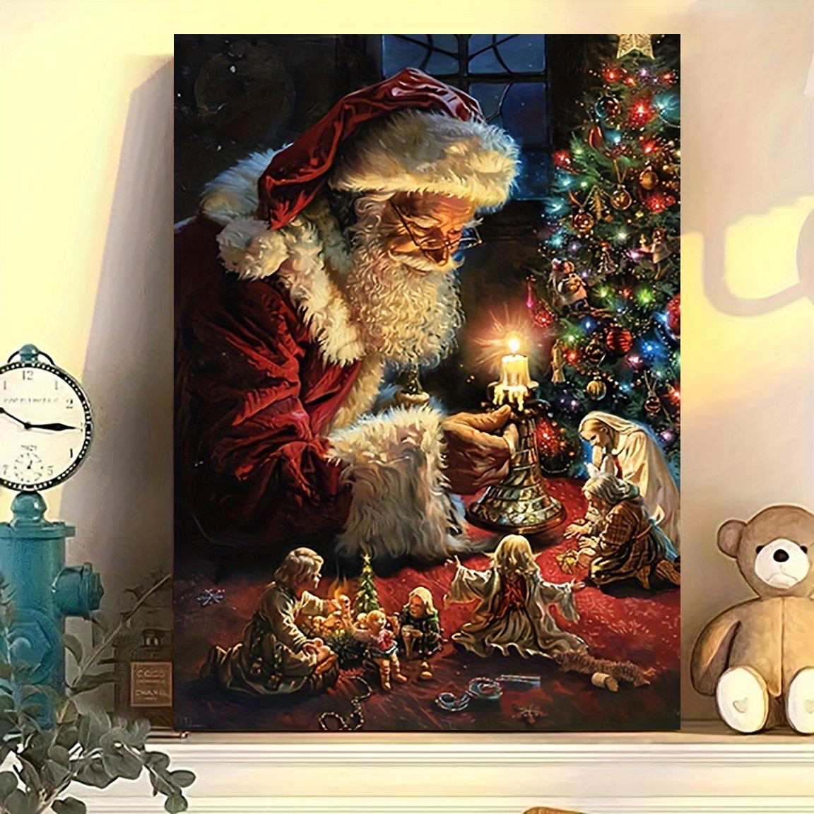 

1pc Festive Santa Claus Diamond Painting Kit, 12x16 Inches, Creative Canvas Wall Art, Home Bedroom Kitchen Living Room Bathroom, Office Cafe Hotel Restroom Room Artwork, Frameless Poster Board