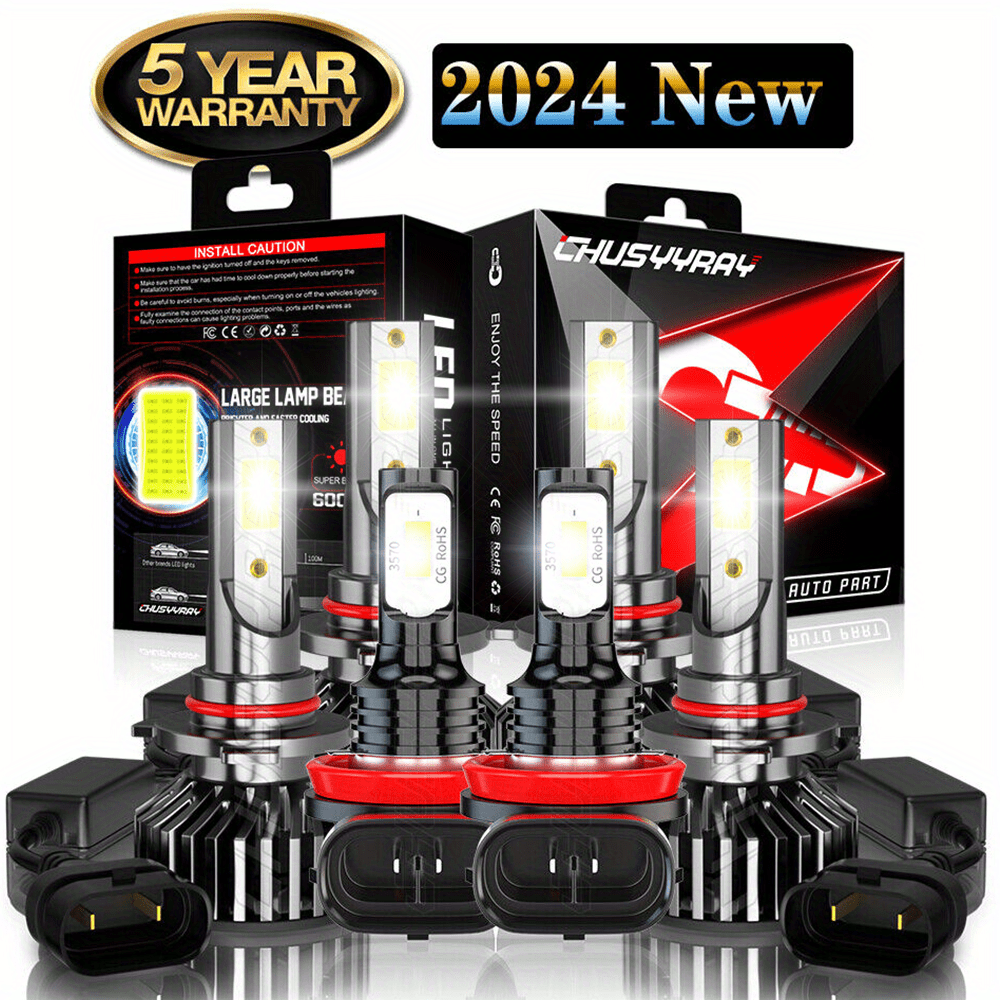 

6pcs Led Headlight Fog Light Bulbs Combo 9005 9006 H11 12v 100w 6000k White 340000lm Plug And Play