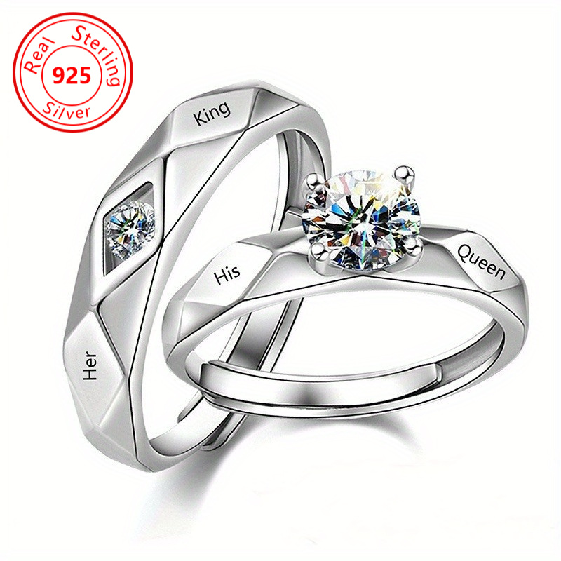 

2 Pieces/ Set Of Exquisite Romantic Inlaid Sparkly Zirconia 925 Sterling Silver Ring, Adjustable Ring For Men And Women