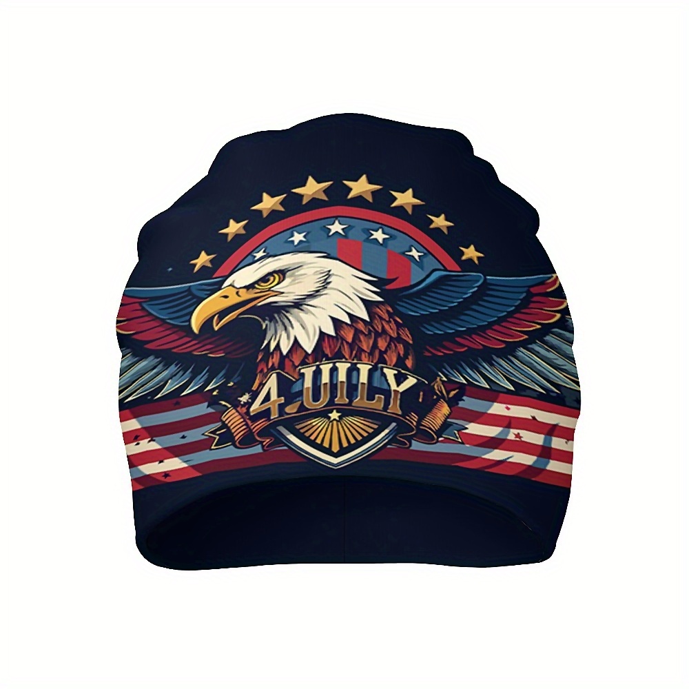 

Patriotic 4th Knit Beanie Hat - Unisex Soft Skull Cap With Bald Eagle Graphics, Polyester ,