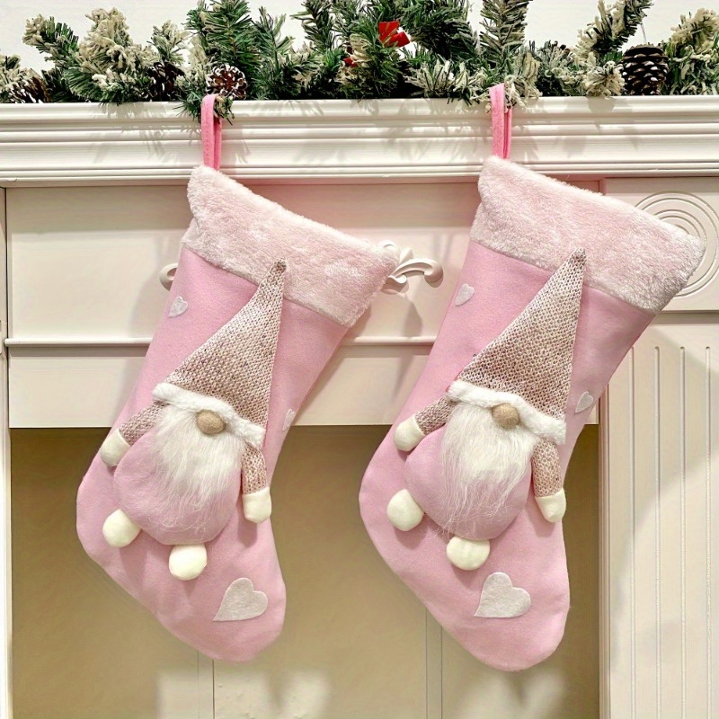 

2pcs Pink Gnome Christmas Stockings - Ideal For Holiday Decor & Gift Exchange, Best For Christmas