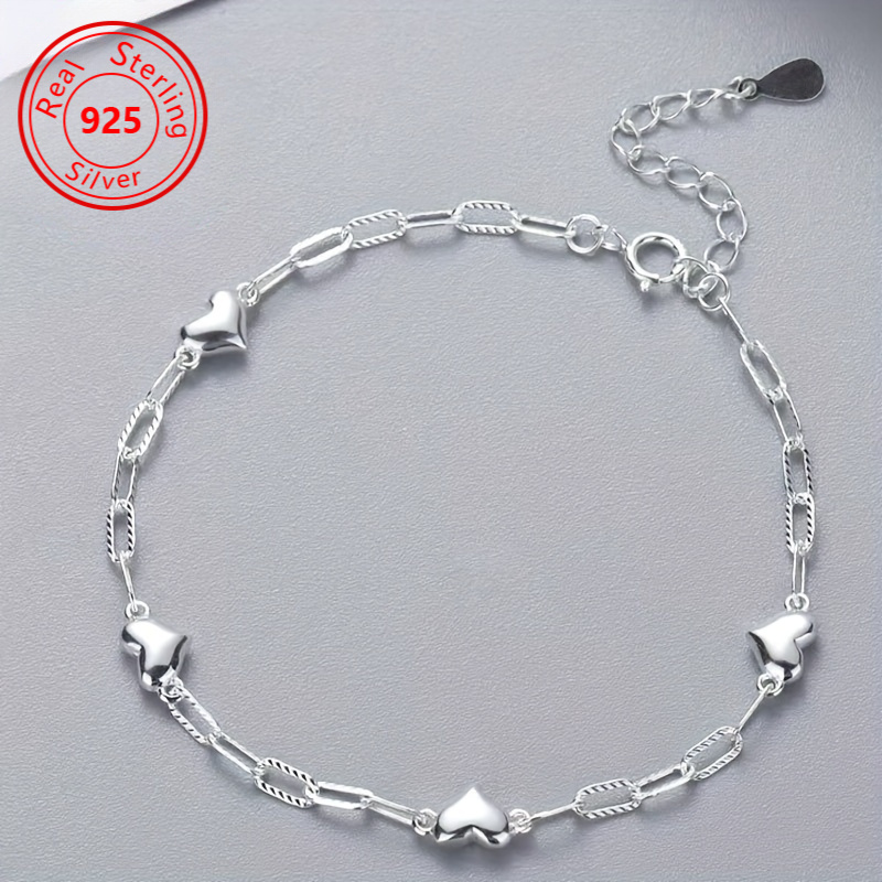 

1pc 925 Sterling Silver Bracelet - An Elegant Heart-shaped Bracelet That Can Be Adjusted For Elegant Everyday Wear For Every Occasion - The Perfect Gift