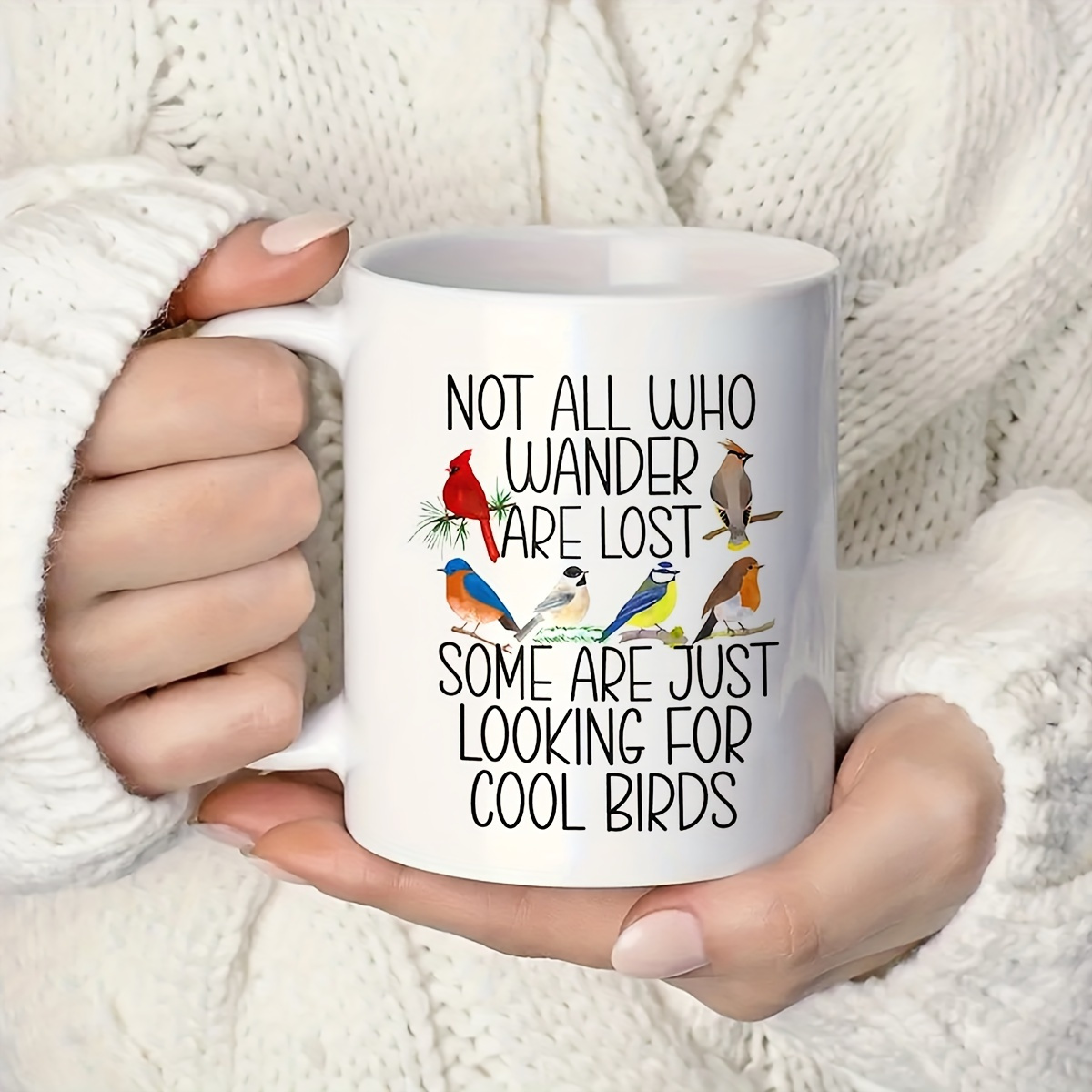 

1pc, Bird Watching Mug, Ceramic Coffee Mug Double-sided Design, White Tea Cup For Hot Or Cold Drinks, , Bird Cup, Not Are Mug, Gift For Bird Enthusiast, Drinkware, Party Mug, Home Kitchen Item