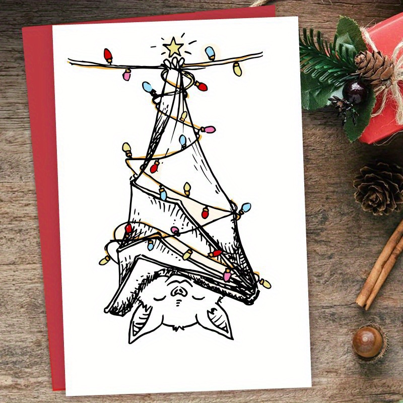 

Funny Bat Christmas Card - Unique Holiday Greeting , Family & Coworkers, Birthdays & Wishes, 1pc