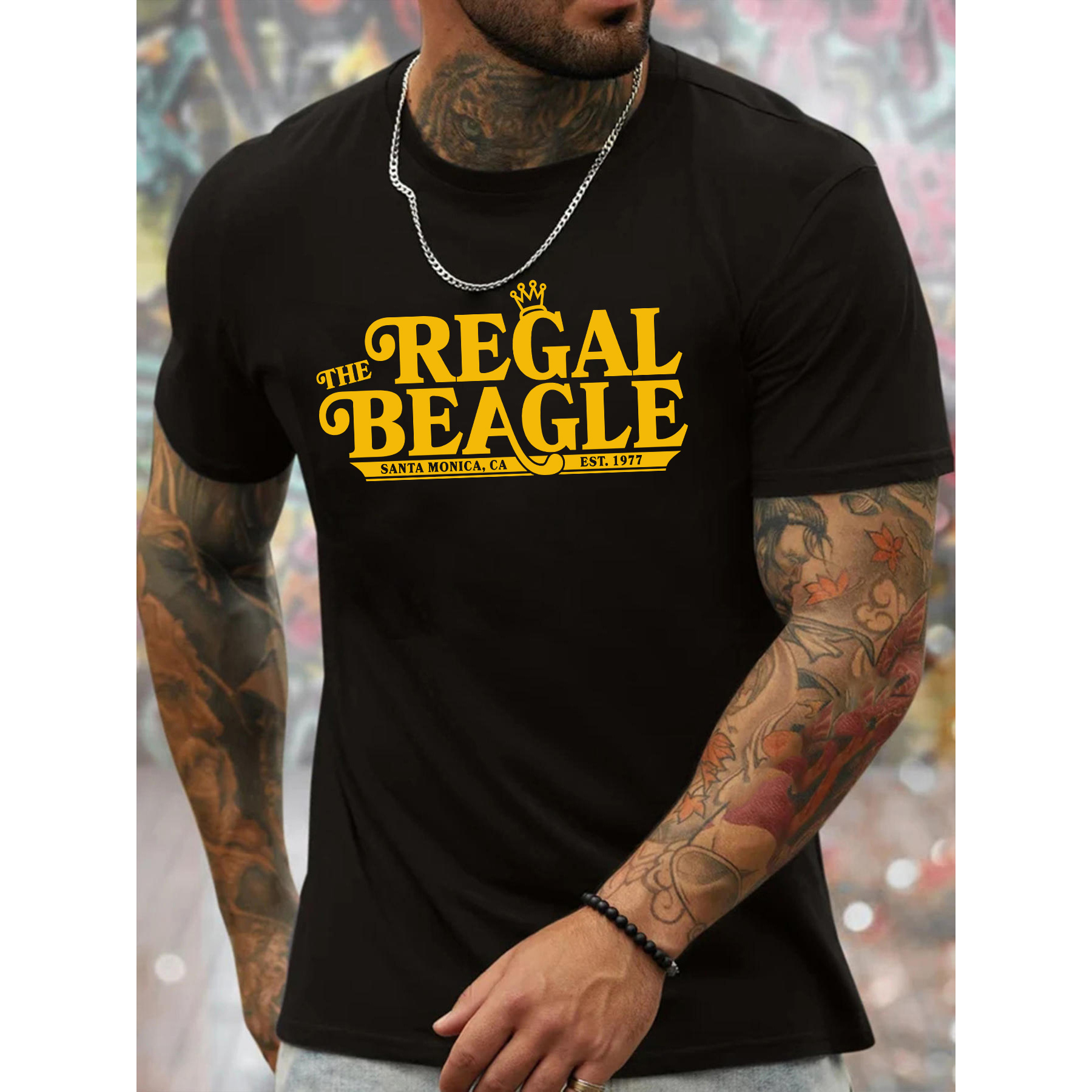 

Beagle Men's Casual Crew Neck T-shirt - Lightweight, Comfy Polyester With Geometric Print For Summer