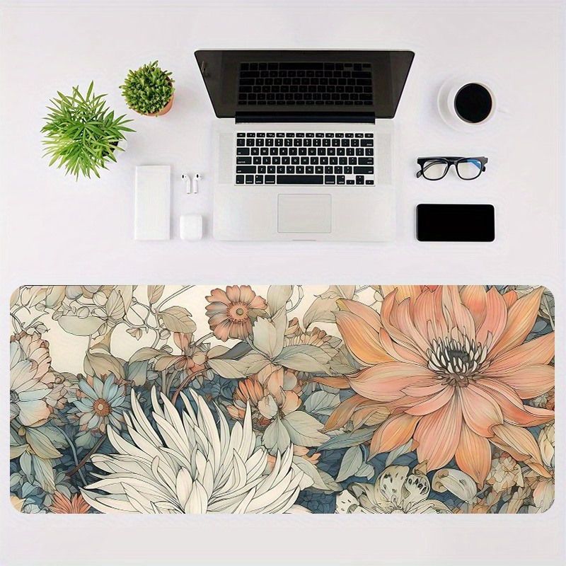 

1pc Retro Boho Floral Large Mouse Pad - Anti-slip Rubber Desk Mat, Office Accessory