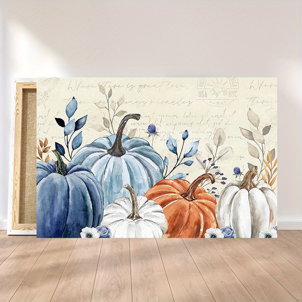 

Wooden Blue Orange Gray Pumpkin Canvas Painting (1)thickness 2.25cm/ 0.9inch Wall Art Prints Poster Wall Picture Decor For Home Gifts, Living Room, Bathroom, Bedroom,