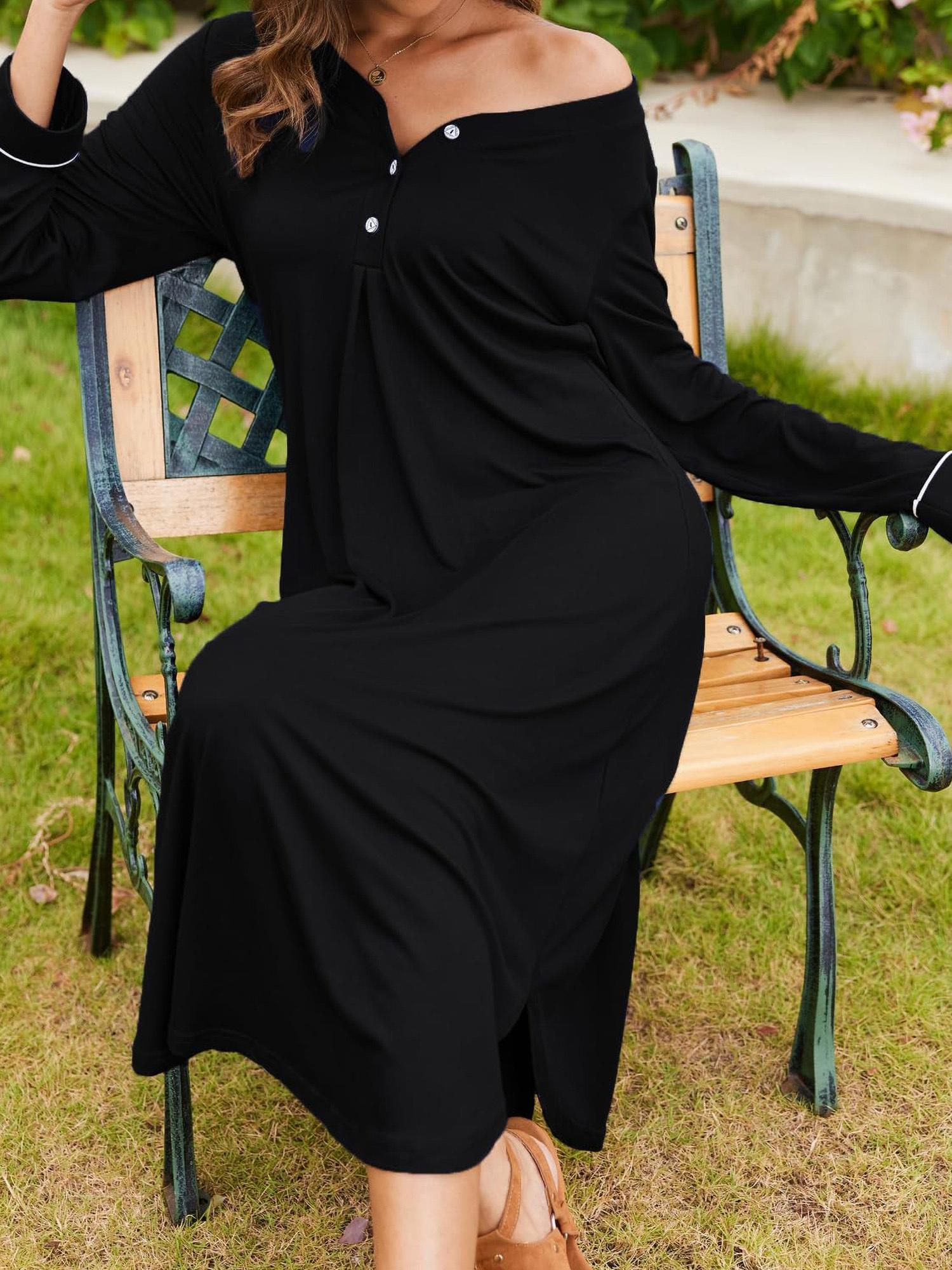 womens nightgown long sleeve nightshirt full length sleep - Temu