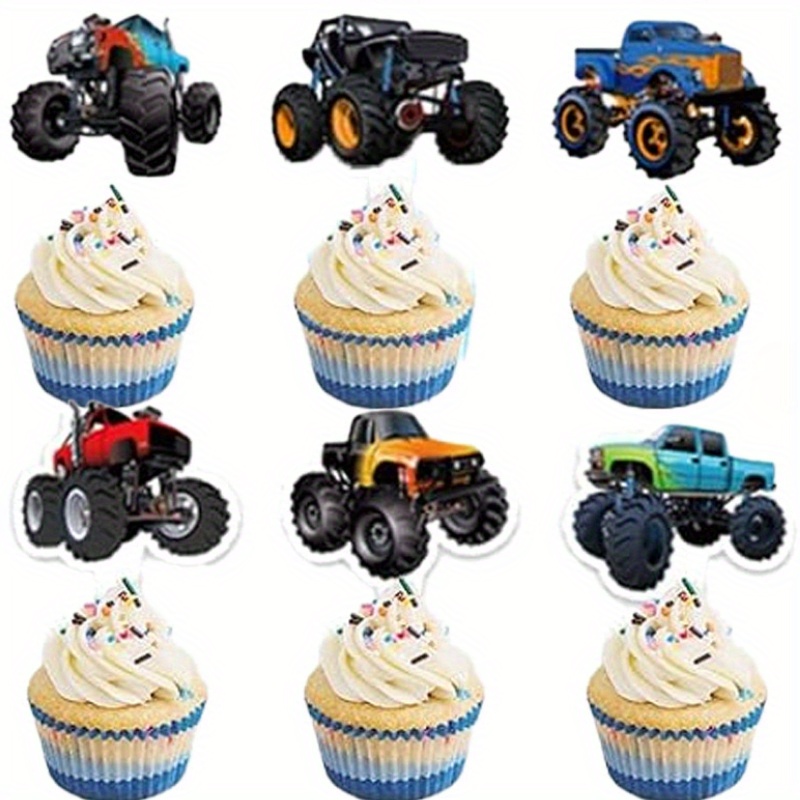 

24pcs Truck Cake Toppers For Birthday Party - Vehicle Themed Cupcake Decorations, Non-electric, Featherless, Perfect For Christmas & Festivities