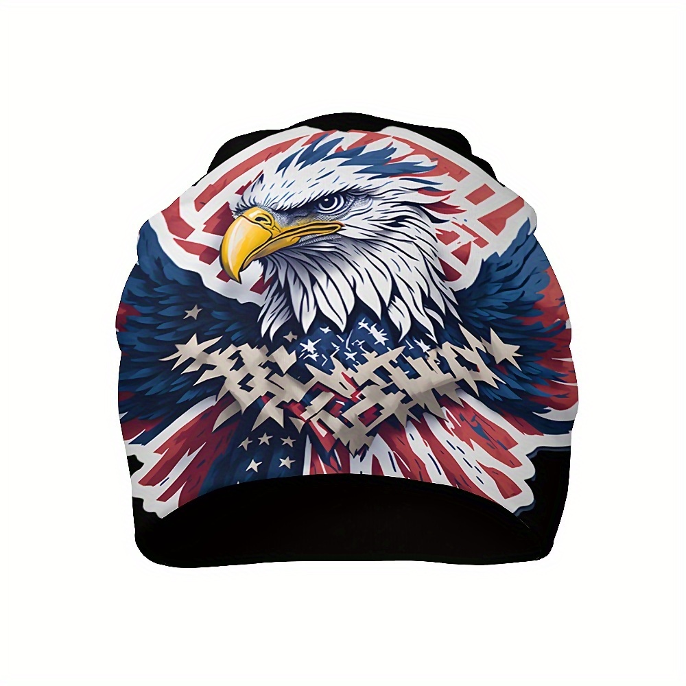 

Patriotic Eagle Design Super Soft Fleece Hat, Cozy Knit Cap With American Flag & Stars Motif, Headwear For Men And Women, American Flag Hat