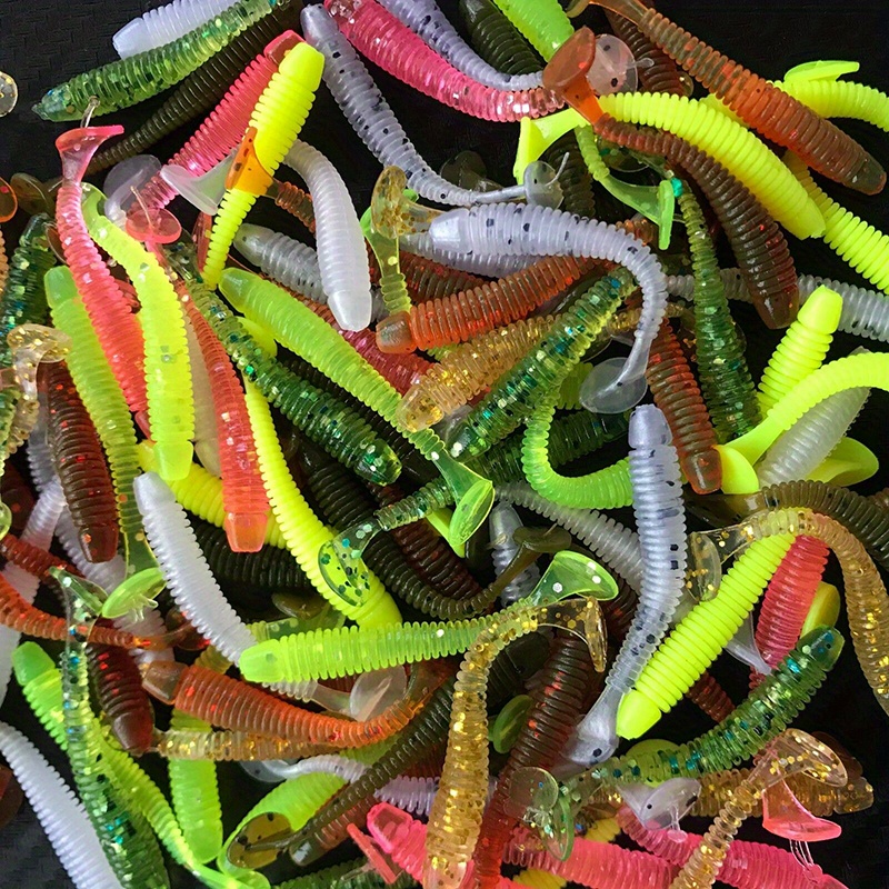 TEMU 30bags/600pcs Soft Plastic Fishing Lure Tackle 50mm Paddle Tail Grub Worm Lures Random Colour