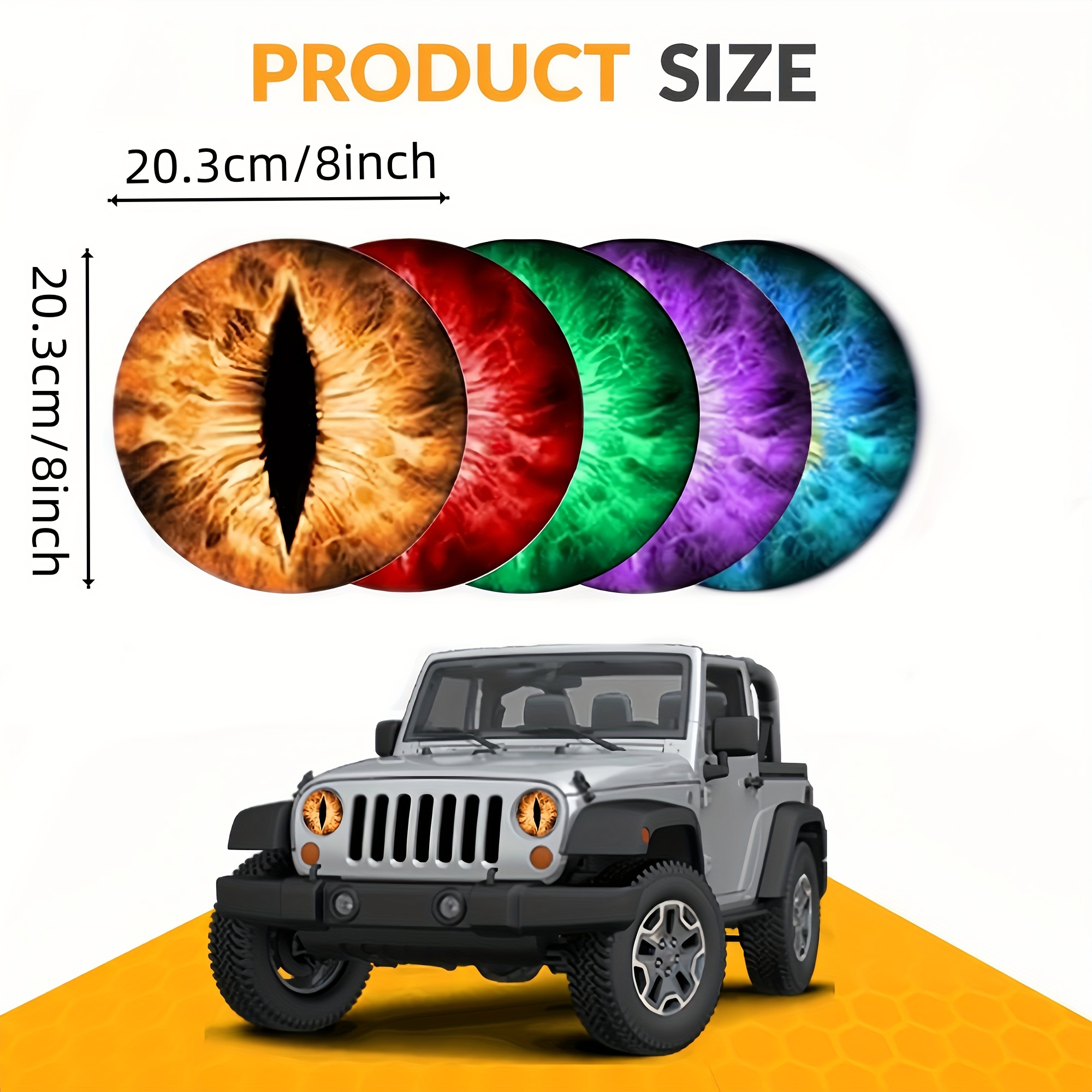 

Eye Headlight Decals For Jeep - 3d -adhesive Headlight , Reusable Car Embellishments, , Round Headlamp , Plastic Compatible,