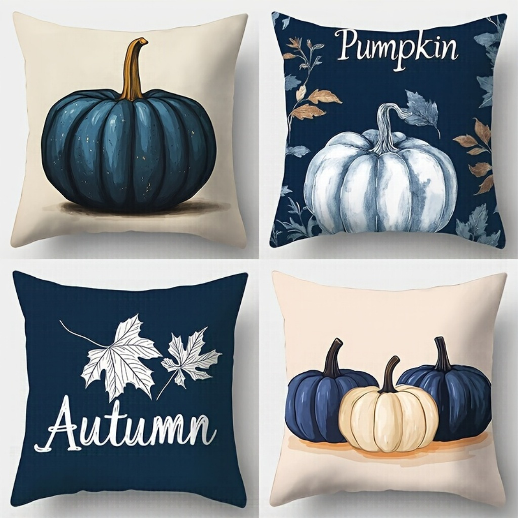 

4 Pcs Fall Thanksgiving Pumpkin Throw Pillow Covers, Modern Style, Printed Polyester, Zipper Cushion Covers For Sofa And Bedroom Decor, 18*18 Inch - Woven, No Pillow Core