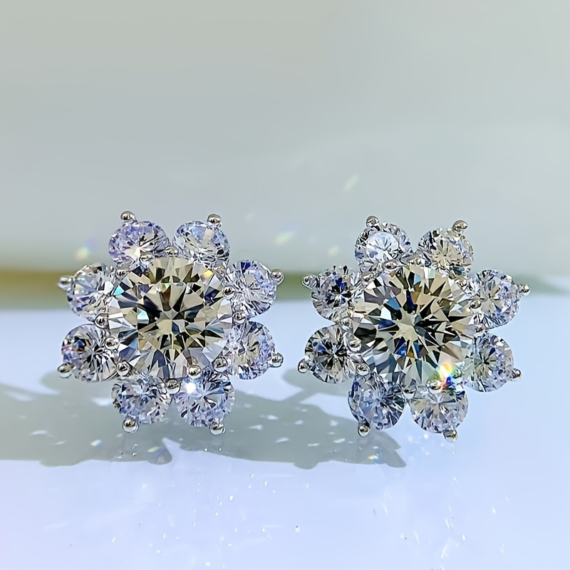 TEMU 1 Pair Diam Luxury Sunflower Stud Earrings, 0.5 Carat Moissanite, 18k Golden Plated S925 Silver, Anniversary & Wedding Jewelry, Full Year Round Suitable