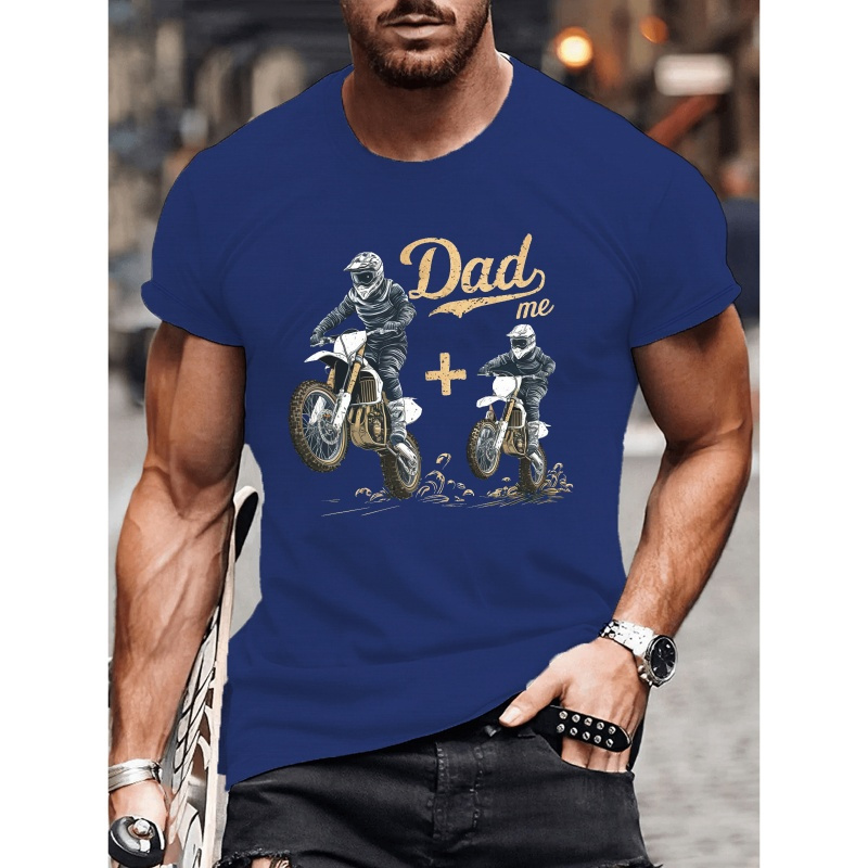 

1pièce T-shirt décontracté à manches courtes pour hommes "Dad Me" Motorcross, T-shirt à col rond en polyester, coupe régulière pour l'été, pour adultes