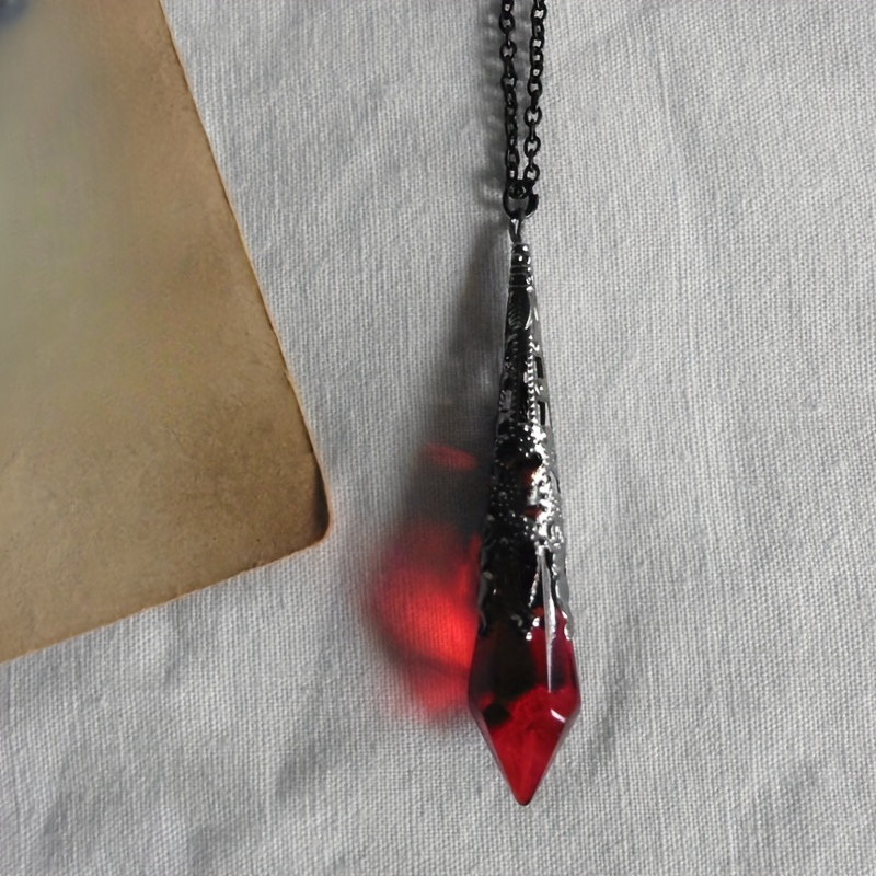 

1pc Gothic Crimson And Black Glass Pendant Necklace Punk Elegant Girls Jewelry Memorial Gift