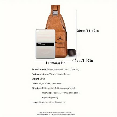 1pc mens new pu casual simple chest bag crossbody large capacity multi compartment high quality premium mens crossbody bag for